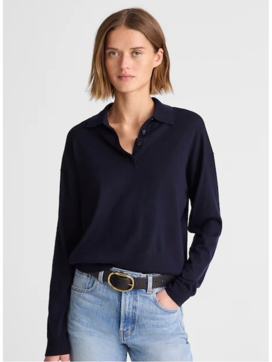 Madewell Sweaters - NWT Madewell Drop-Shoulder Polo Sweater Merino Wool Navy Blue